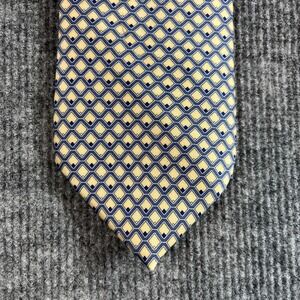 Barrington Mens Silk Necktie Blue Gold Geometric Diamond Pattern Formal Tie